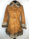 1960s Suede Coat with Fur Trim - Size UK 10