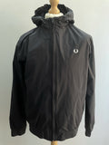 Fred Perry Dark Navy Zip Up Hooded Harrington Bomber Jacket - Size Large