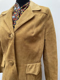 Yellow  womens coat  womens  vintage  Urban Village Vintage  urban village  Suede Jacket  Suede  mustard  midi  long sleeve  leather trim  Leather Coat  Leather  lapels  coat  brown  60s  1960s  12  10/12  10