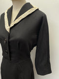 womens  vintage  Urban Village Vintage  urban village  retro  MOD  midi dress  midi  long sleeve  kashmoor  high neck  frill neck  frill detail  evening dress  dress  collared  collar dress  collar  buttons  button up  button  black  60s  3/4 sleeves  3/4  1960s  14