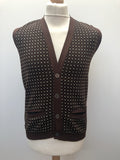 waistcoat  vintage  Urban Village Vintage  urban village  square print  sleevless  pockets  patterned  mens  M  knitwear  knitted  knit  Jacket  button down  brown  70s  1970s