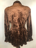 womens  vintage  velvet  Urban Village Vintage  top  frill sleeve  dagger collar  brown  blouse  70s  1970s  12