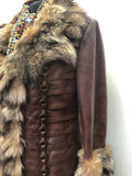 womens  Winter Coat  vintage  real fur  long coat  Leather detailing  Leather  fox fur  coat  brown  Avinue London Urban Village Vintage