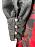 womens  vintage  velvet trim  tartan  sleeveless  retro  maxi dress  maxi  high neck  dress  decorative buttons  check  button cuffs  button cuff  black velvet trim  black  balloon sleeves  balloon sleeve  60s  1960s  12