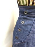 womens  vintage  Urban Village Vintage  red stitching  long sleeve  dungaree dress  dress  denim  brown  blue  8  70s  6  1970s