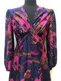 womens  vintage  Urban Village Vintage  pink  multi  floral print  dress  collar  blue  belted dress  balloon sleeves  balloon sleeve  8  60s  1960s