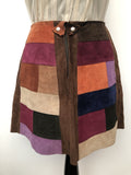 womens  vintage  Urban Village Vintage  urban village  tan  Suede  skirt  press stud fastening  press stud  patchwork  multi  mini  brown  60s  60  1960s  1960