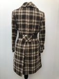 womens  waist belt  vintage  Flagship Model  fitted waist  double breasted  decorative pockets  checked  check coat  brown  Belted waist  70s  1970s  10