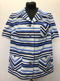 Vintage 1960s 1970s Eastex Short Sleeve Striped Blouse Top - Blue - Size UK 12-14
