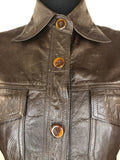 womens jacket  womens  vintage  Urban Village Vintage  urban village  pockets  leather stitch  leather shirt  Leather Jacket  Leather Coat  Leather  Jacket  dagger collar  coat  button  brown leather  brown  big collar  8  70s