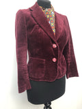 1970s Velvet Blazer Jacket in Burgundy - Size 8