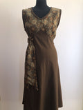 1970s Metallic Floral Patterned Dress in Brown - Size 14