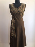 womens  vintage  Urban Village Vintage  urban village  metallic  knit dress  gold  floral pattern  evening wear  evening dress  dress  brown  bow detailing  beading detail  70s  70  1970s  14