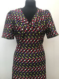 womens  vintage  v-neck  Urban Village Vintage  square print  multi  maxi dress  maxi  long dress  dress  brown  70s  1970s  12
