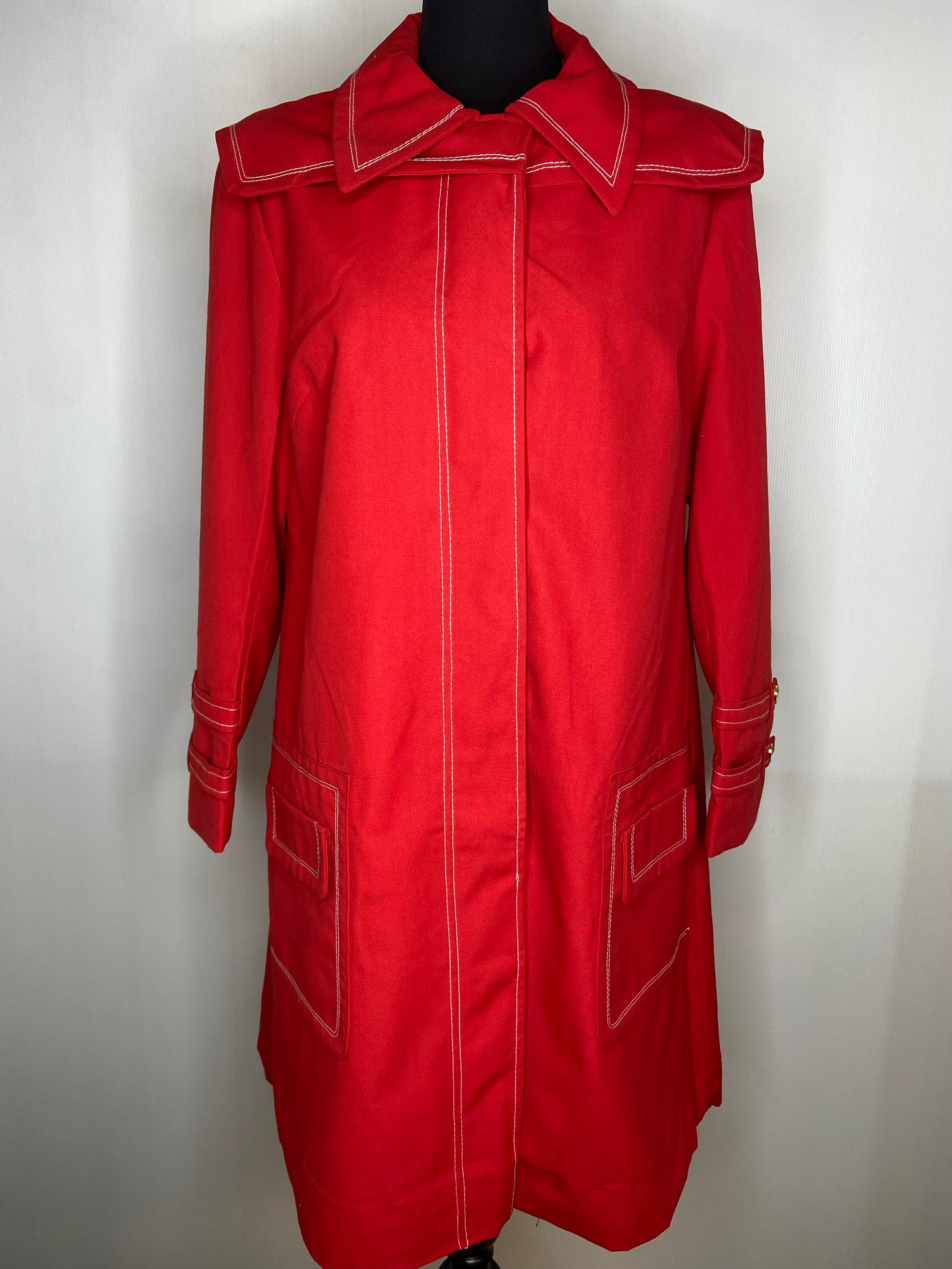 Vintage 1960s 1970s Miss Jody Morcosia Raincoat Trench Coat in Red Size 12 14 Urban Vintage Womens Clothing UrbanVillageVintage