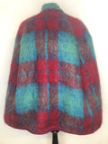 mohair  wool  womens  vintage  Urban Village Vintage  tunic  Strathay Originals  S  red  checked  check  cape  blue  60s  1960s