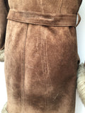 8  womens  Winter Coat  vintage  Urban Village Vintage  urban village  tan  Suede Jacket  Suede  sheepskin collar  Sheepskin  shearling  retro  quilted lining  quilted  pockets  long sleeve  Jacket  hippy  hippie  highway  coat  button down  brown  60s  1960s