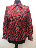 womens  vintage  Urban Village Vintage  top  St Michael  square print  square pattern  red  floral  dagger collar  Blue  blouse  70s  1970s  14