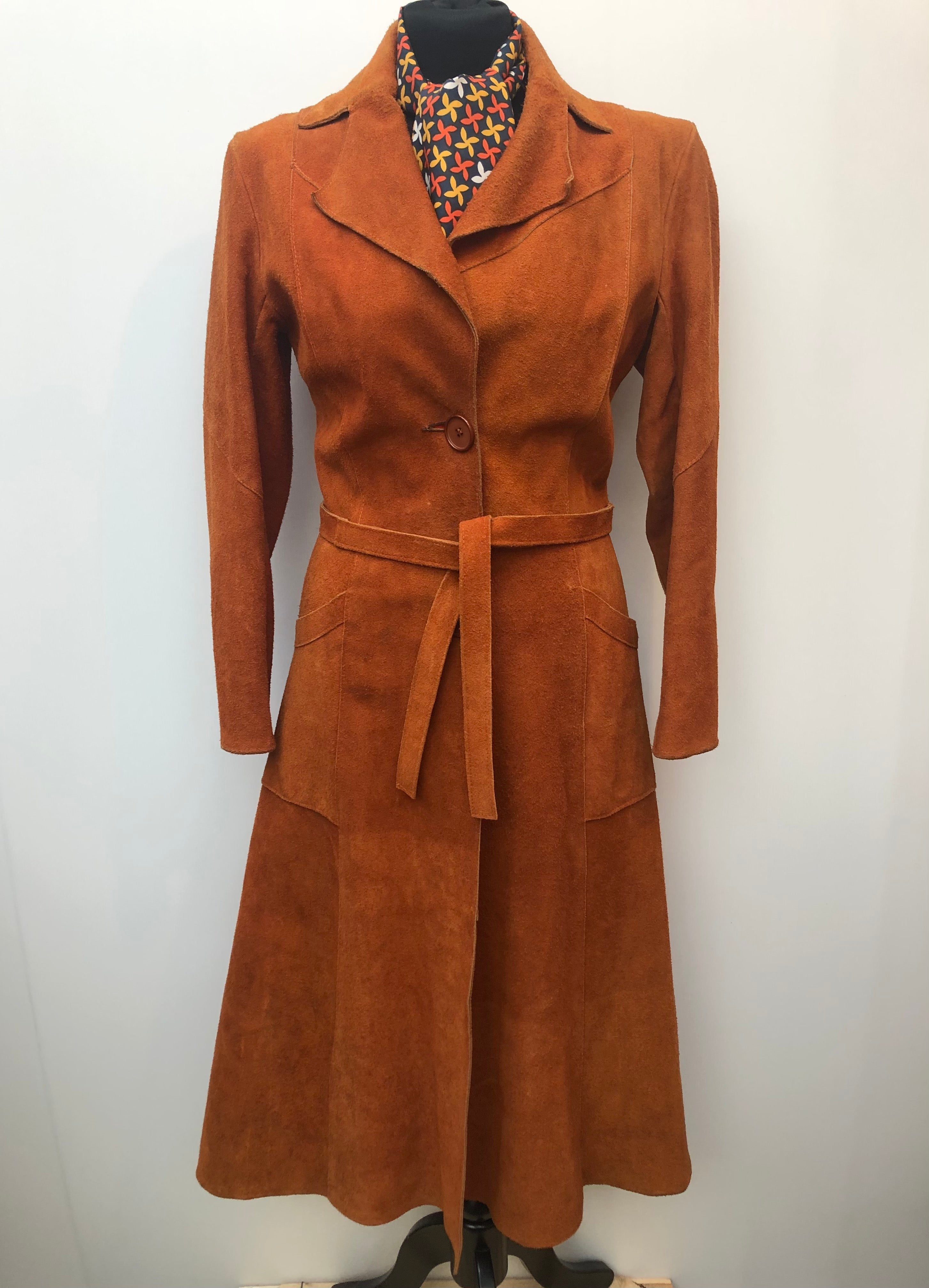 1960s Full Length Suede Coat in Tan Size 6 Urban Village Womens Vintage Clothing UrbanVillageVintage