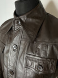 S  vintage  Urban Village Vintage  urban village  soft leather  Small  shirt jacket  shacket  safari  s  pockets  mens  long sleeve  Leather Jacket  Leather Coat  leather  large collar  lapels  front pockets  dagger collar  dagger  chest pockets  brown leather  70s  1970s