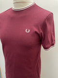 vintage  Urban Village Vintage  urban village  tee  t shirt  summer top  summer  stripey  Stripes  striped  stripe  short sleeved  short sleeve  S  retro  MOD  mens  crew neck  Cotton  burgundy