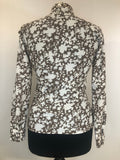 womens  white  vintage  top  red  Peter Lynne  multi  leaf print  dagger collar  dagger  brown  blouse  70s  1970s  10
