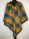 Vintage 1960s Check Wool Poncho in Green and Red - Size UK S