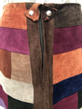 womens  vintage  Urban Village Vintage  urban village  tan  Suede  skirt  press stud fastening  press stud  patchwork  multi  mini  brown  60s  60  1960s  1960