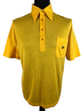 zero waste  Yellow  vintage  Urban Village Vintage  UK  top  thrifted  thrift  sustainable  style  store  sportswear  sports polo  slow fashion  shop  shirt  second hand  save the planet  reuse  recycled  recycle  recycable  preloved  polo top  polo  online  mens  ladies  L  four button  fashion  ethical  embroidered logo  Embroidered  Eco friendly  Eco  dagger collar  dagger  concious fashion  clothing  clothes  Birmingham  70s  1970s  1960s