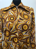 zip front  womens  vintage  Urban Village Vintage  sleeveless  round neck  orange  multi  MOD  mini dress  long sleeved  high collar  floral print  dress  brown  60s  1960s  16