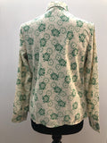 womens  vintage  Urban Village Vintage  top  Green  floral print  dagger collar  cream  blouse  70s  1970s  14