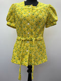 Yellow  womens  vintage  Urban Village Vintage  summer dress  summer  polyester  mini dress  evening blouse  dress  button down  blouse  Belted waist  belted dress  60s  1960s  14