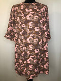 womens  vintage  Urban Village Vintage  tie waist belt  smock dress  pink  maternity  floral print  dress  brown  60s  1960s  12