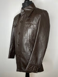 S  vintage  Urban Village Vintage  urban village  soft leather  Small  shirt jacket  shacket  safari  s  pockets  mens  long sleeve  Leather Jacket  Leather Coat  leather  large collar  lapels  front pockets  dagger collar  dagger  chest pockets  brown leather  70s  1970s