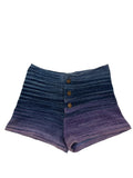 Vintage 1970s Knitted Hotpants Shorts in Blue and Purple Space Dye by Penny Lane - Size UK 6