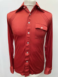 young bloods  vintage  Urban Village Vintage  urban village  stretch fabric  Red  pockets  Mens Shirts  mens  M  long sleeve  lined  disco  dagger collar  collared  collar  button down  button  big collar  70s  1970s