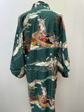 womens  vintage  Urban Village Vintage  urban village  sleeve  short sleeved  short sleeve  robe  retro  printed  print  oreiental  One Size  kimono  japanese  house jacket  Green  Cotton  100% cottton