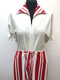 zip front  womens  white  waist belt  vintage  Urban Village Vintage  summer  Stripes  red stripes  Red  Kayser  jumpsuit  50's  1950s  12