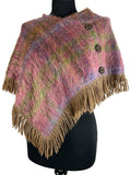vintage  Urban Village Vintage  shoulder cape  short length  S  purple  poncho  mohair  mauve  fringed  check  cape  button  60s  1960s