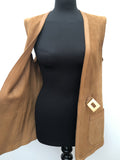 womens  waistcoat  vintage  Urban Village Vintage  urban village  suede  square buckle  long waistcoat  leather trim  leather  brown  70s  70  1970s