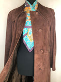 womens coat  womens  vintage  Suede Jacket  Suede  retro  mod  long sleeve  long length coat  lining  jacket  dress  coat  button down  button  brown  60s  1960s  14