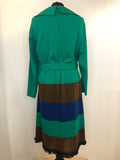 womens  vintage  Urban Village Vintage  stripes  print dress  MOD  Green  dress  collar  Carnegie  Belted waist  belted  70s  70  1970s  14