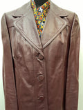 womens  vintage  Urban Village Vintage  urban village  retro  purple  pockets  patterned  pattern  long sleeve  lining  Leather Jacket  Leather Coat  Leather  lapels  Jacket  button fastening  button down  70s  1970s  14