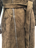Nestos of Galway  Julian Vard  womens  vintage  Suede Jacket  Suede  long coat  Leather  coat  brown  Braided Leather Detail  70s  60s  1970s  1960s Urban Village Vintage