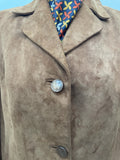 womens  vintage  Urban Village Vintage  urban village  Three Button  tan  Suede Jacket  Suede  silk lining  silk  MOD  long sleeves  long sleeved  long sleeve  lapels  george west  button up  button  brown  blazer jacket  Blazer  big button  60s  3 button  1960s  14