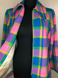 zip front  womens  vintage  pink  multi  dagger collar  check jacket  check  Blue  70s  1970s  14