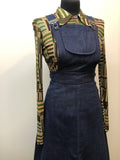 womens  vintage  Urban Village Vintage  red stitching  long sleeve  dungaree dress  dress  denim  brown  blue  8  70s  6  1970s