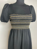 womens  vintage  urban village  silver  shirred  puff sleeves  party  maxi  gold  dress  disco  clothing  black  70s  6  4-6  4  1970s