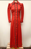 1970s Collared Maxi Dress in Red - Size 8