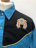 xxl  western  vintage  Urban Village Vintage  urban village  retro  press stud fastening  pockets  pearl snap  mens  embroidered pattern  Embroidered  Cowboy Shirt  cowboy  collar  button  blue  70s  1970s